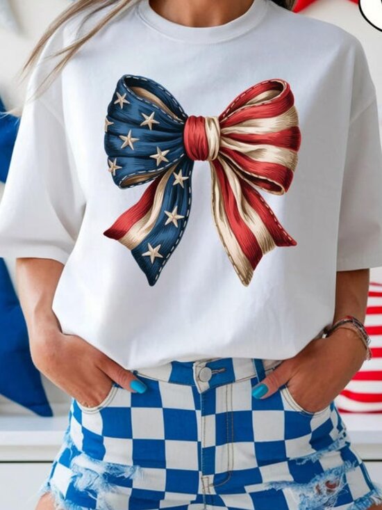 Tops - USA Coquette Bow T-Shirt, America Shirt, Patriotic Bow Shirt